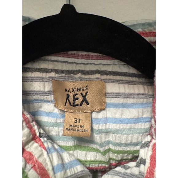 Maximus Rex Boys 3T Seersucker Stripe Short Sleeve Button Down Shirt Multi-Color - Picture 3 of 3